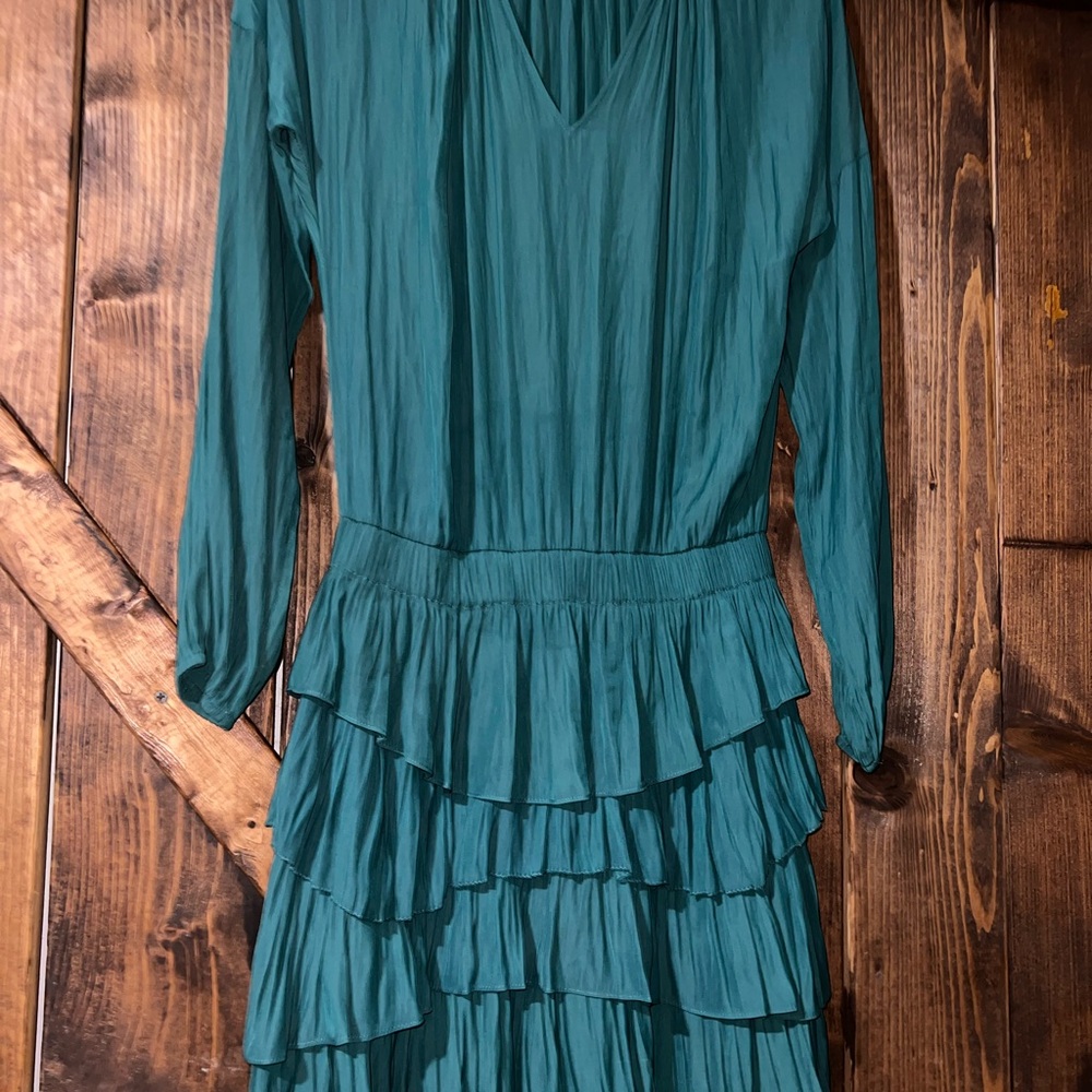 Ramy Brook Teal Long Sleeve Ruffle Dress - Picture 3 of 5